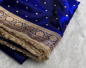 Royal Blue Shade Mashru Banarasi Silk Saree: Gotta Patti Work, Indian Wedding Saree
