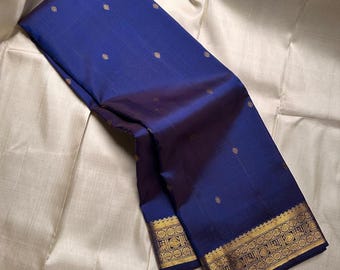 Blue Kanchipuram Silk Saree: Handwoven Indian Wedding Sari