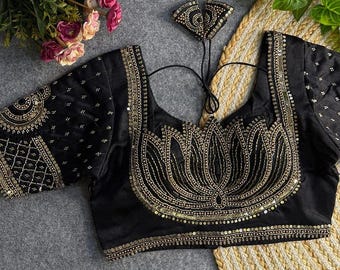 Black Silk Blouse: Indian Wedding Party Wear, Thread & Sequence Work
