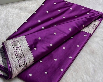 Purple Banarasi Silk Saree: Mashru Katan, Meenakari Work