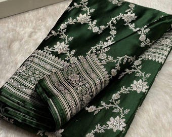 Bottle Green Banarasi Silk Saree: Handwoven Indian Wedding Saree