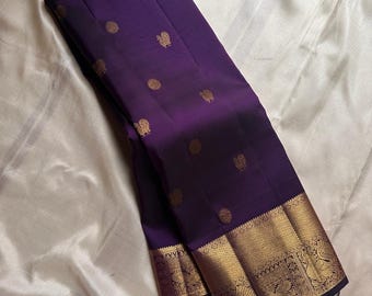 Purple Kanchipuram Silk Saree: Handwoven Indian Wedding Sari