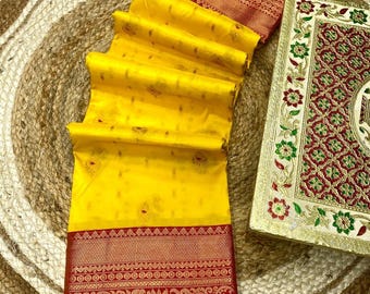Yellow Paithani Silk Saree: Handwoven Indian Wedding Saree
