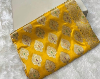 Yellow Banarasi Silk Saree: Handwoven Indian Wedding Sari