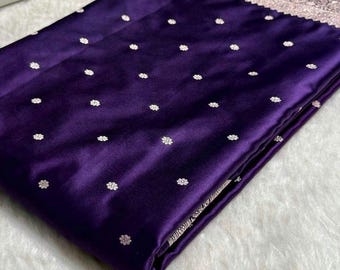 Dark Purple Banarasi Silk Saree: Mashru Katan Weave, Meenakari Work
