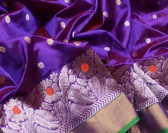 Deep Purple Chanderi Silk Saree - Handwoven Indian Wedding Saree