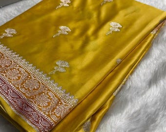 Semi Dupion Silk Banarasi Saree: Golden Zari Woven Wedding Sari - Etsy