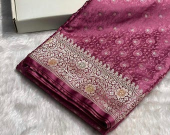 Mauve Colour Banarasi Silk Saree: Mashru Katan, Minakari Work Indian Wedding Wear