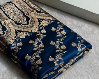 Blue Banarasi Silk Saree: German Colour Mashru Katan, Meenakari Work