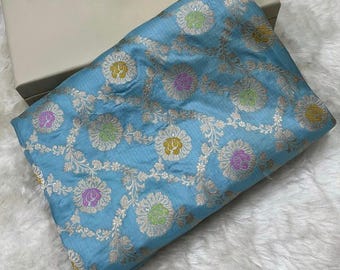 Sky Blue Colour Pure Katan Banarasi Silk Saree: Indian Wedding Sari