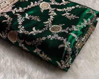 Bottle Green Banarasi Silk Saree: Mashru Katan with Swarovski
