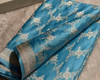Sky Blue Banarasi Silk Saree: Handwoven Indian Wedding Sari