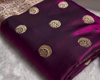 Wine Mashru Katan Banarasi Silk Saree: Swarovski Bridal Saree