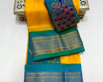 Mustard Yellow Paithani Silk Saree: Handwoven Indian Wedding Saree