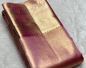 Golden Kanchipuram Tissue Silk Saree: Handwoven Indian Wedding Saree