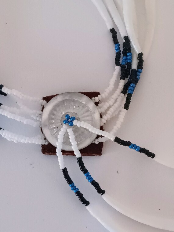 Native American Dentalium Shell Beaded Necklace With Antique Glass
