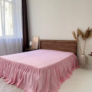 Natural 100 % cotton Pink BedSkirt/Ruffled bed skirt/Bed skirt Queen,King,Full,Twin and custome size avaible