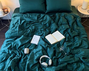 Emerald bedding set  100% Cotton Satin , Silky Soft Luxury 4-Piece Bedding (Custom Sizes)