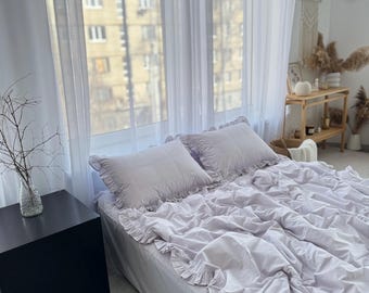Silver Ruffle Bedding Set, 100% Cotton, OEKO-TEX Certified