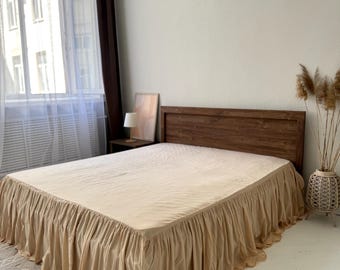 Natural 100 % cotton Beige Bed Skirt/Ruffled bed skirt/Bed skirt Queen,King,Full,Twin and custome size avaible
