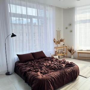 Chocolate striped bed linen 100% cotton.4 Piece Set : Duvet Cover, 2 Pillowcases, Fitted Sheet or Flat Sheet. Custom size