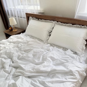 Handmade Ruffle Bedding Set – 100% Cotton, Custom Size, Fitted or Flat Sheet, Boho Bedding, Vintage Bedding, Gift for Her Bedroom