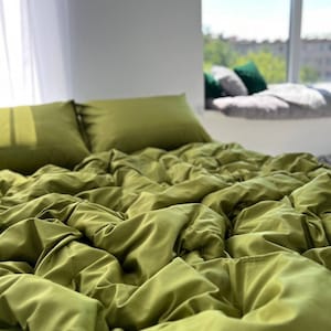 Bed linen set full pistachio  Satin 100% cotton.4 Piece Set: Duvet Cover, 2 Pillowcases, Fitted Sheet or Flat Sheet(Queen,King, Custom size)