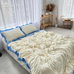 Vintage bedding set 100% OEKO-TEX certified cotton .4 Piece Set:Duvet Cover,2 Pillowcases, Fitted Sheet or Flat Sheet.Custom Size