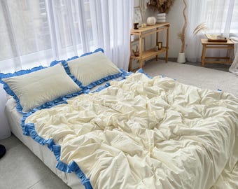 Vintage bedding set 100% OEKO-TEX certified cotton .4 Piece Set:Duvet Cover,2 Pillowcases, Fitted Sheet or Flat Sheet.Custom Size