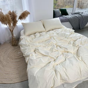 Bed linen set full 100% cotton Milk.4 Piece Set Duvet Cover, 2 Pillowcases, Fitted Sheet or Flat Sheet.Custom Size