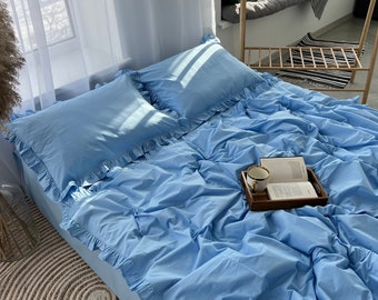 Cotton Ruffle Bedding Set: Full Size, Duvet Cover and Pillowcases