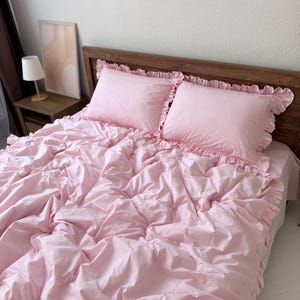 Light Pink Ruffle Cotton Bedding Set: Custom Size Boho Bedroom