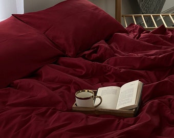 Bedding set Red   Satin 100% cotton : Duvet Cover, 2 Pillowcases, Fitted Sheet or Flat Sheet.Custom size