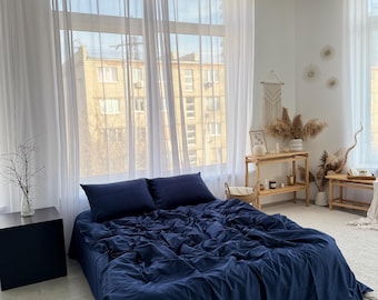 Deep Blue Satin Bedding Set, Merzerized Cotton, Duvet Cover and Pillowcases