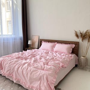 Light pink Ruffle Bedding Set – 100% Cotton, Custom Size, Fitted or Flat Sheet, Boho Bedding, Vintage Bedding, Gift for Her Bedroom