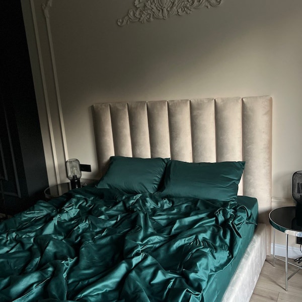 Bedding set emerald   Satin 100% cotton : Duvet Cover, 2 Pillowcases, Fitted Sheet or Flat Sheet