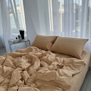 Bed linen set full 100% cotton Sandy.4 Piece Set : Duvet Cover, 2 Pillowcases, Fitted Sheet or Flat Sheet.Custom Size
