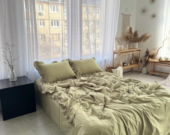 Matcha Cotton Bedding Set with Ruffles, OEKO-TEX Certified