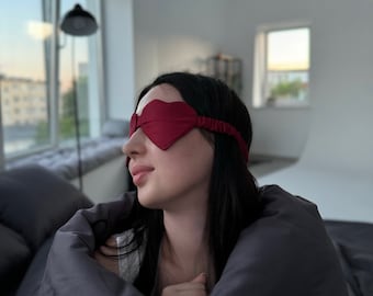 Heart Sleep mask Red Satin 100% cotton,sleep eye mask,eye mask sleep,night eye cover
