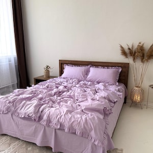 Lavander Ruffle Bedding Set – 100% Cotton, Custom Size, Fitted or Flat Sheet, Boho Bedding, Vintage Bedding, Gift for Her Bedroom