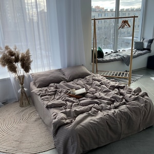 Bed linen set  Stripe satin 100% cotton : Duvet Cover, 2 Pillowcases, Fitted Sheet or Flat Sheet