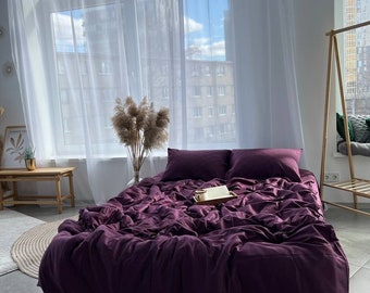 Plum Satin 100% Cotton Bedding Set - 4 Pieces for Queen or King Beds, Custom Sizes Available!