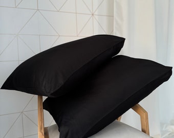 Pillowcases Black Satine 100% Cotton, 2pcs. Twin US, Queen,King,Euro. Custom size
