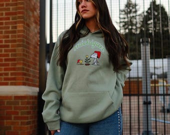 Michigan Christmas light embroidered hoodie