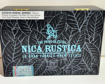 Nica Rustica Cigar Box. 8.75x5.75x3”