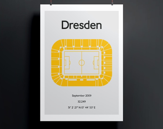 Minimalistic illustrated football stadium, poster design for home and office, Dresden, Rudolf-Harbig-Stadion
