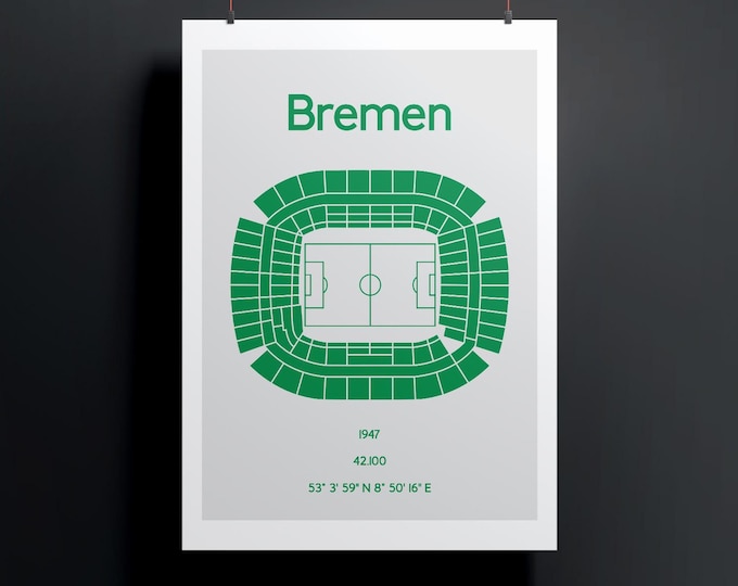 Minimalistic illustrated football stadium, poster design for home and office, Bremen, Weserstadion