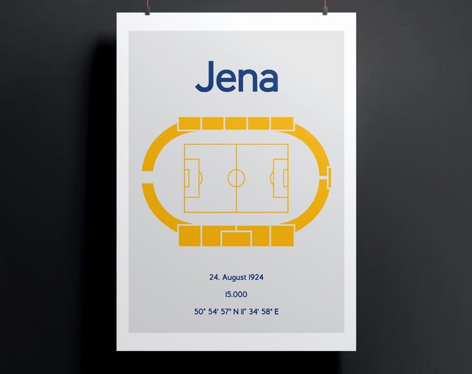 Minimalistic illustrated football stadium, poster design for home and office, Jena, Ernst Abbe Sportfeld
