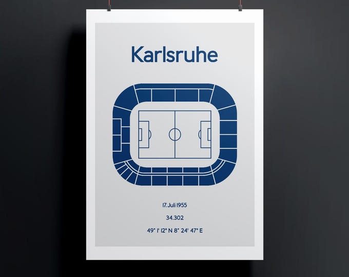 Minimalistic illustrated football stadium, poster design for home and office, Karlsruhe, Wildparkstadion