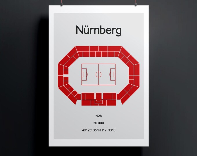 Minimalistic illustrated football stadium, poster design for home and office, Nuremberg, Max Morlock Stadium
